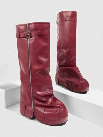 Sugerpunk Platform Buckle Zipper Punk Style Long Boots Spring Shoes Spring Break Easter