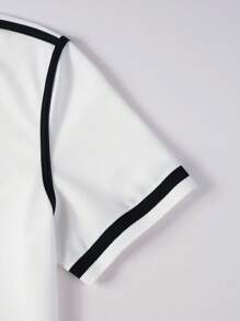 Manfinity Mode Men's Color Block Front Button Casual Short Sleeve Polo Formal Shirt, Ceremony - White - View 4