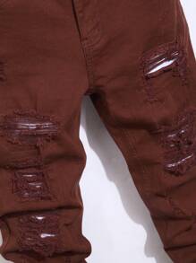 Manfinity Homme Men's Ripped Skinny Distressed Denim Jeans, Casual Style - Burgundy - View 5