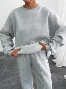 EURMUSE Bộ đồ oversize màu xám nhạt pha trộn dành cho nữ, thường ngày, mặc hàng ngày - Xám - Xem 10