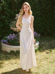 Sparklyn 2 件套青少年女孩开衫搭配花卉吊带背心裙，合身开衩下摆，休闲度假约会派对少女套装