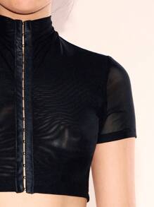 MUSERA 钩扣式紧身露脐上衣，适合外出度假，春夏秋季节日皆宜 - 黑色 - 查看 5