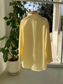 Comfortcana 女士条纹印花简约日常长袖衬衫、长袖上衣 - 黃色 - 查看 2