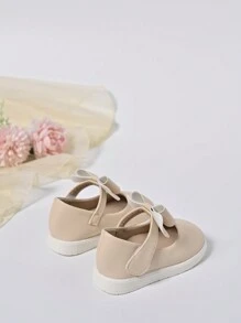 1 Pair Girls' PU Soft Bottom Comfortable Cute Bow Princess Flat Shoes, Suitable For Daily Wear