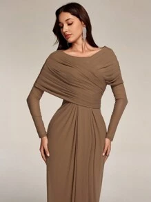 Modelyn 女士优雅纯色裹身裙，适合派对长款晚礼服