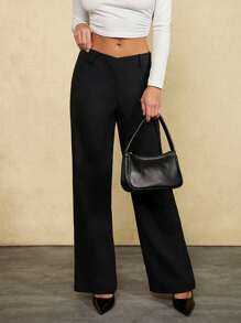 Forever 21 秋冬女士黑色直筒裤/V 型裤/低腰裤/修身裤/Y2K 服装/新年/夏季女装/商务休闲女装/度假/基本款/外出/优雅裤 - 黑色 - 查看 4