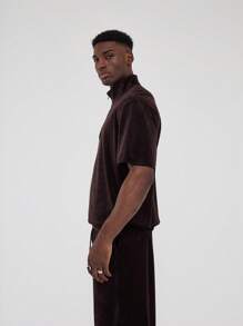 Musero Velour Short Sleeve Quarter Zip Tracksuit Top Only Co Ord Set Autumn Winter Essentials - Coffee Brown - View 2