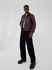 Musero Faux Leather Trucker Jacket - Purple - View 4