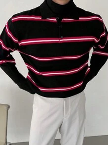 DAZY Men's Front Button Striped Casual Knit Sweater Fall,Winter - Multicolor - View 5