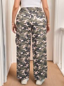 SHEIN LUNE 加大码前扣简约迷彩多口袋实用工装裤新年女士生日秋季女士服装情人节商务休闲 - 彩色 - 查看 2