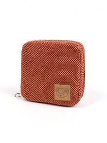 Skewed Studio Artist Best Selling Autumn/Winter Minimalist Red-Brown Plush Small Bear Logo Leather Tag Cosmetics Storage Bag, Sanitary Pad Holder