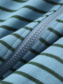 DAZY 女童休闲条纹连帽运动衫，秋季 - 藍色 - 查看 8