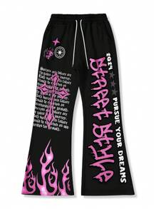 Manfinity EMRG Quần nỉ thể thao rộng rãi in khẩu hiệu cho nam, thoải mái, thích hợp cho phong cách Rave - màu đen - Xem 2