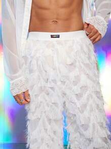 FeverCity Men's Letter Embroidered Tassel Design Straight-Leg Fashion Pants - White - View 4