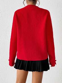 Chiquease Women's Solid Color Front Button Long Sleeve Casual Red Cardigan For New Year Fall Cloth For Women - Red - View 2