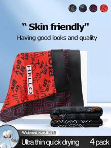 4pcs/Set Letter & Number Printed Men's Boxer Briefs