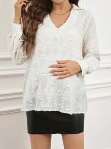 SHEIN Top casual de manga larga con cuello en V para mujeres embarazadas