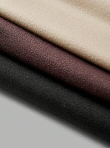 SHEIN BASICS Bộ đồ liền thân dệt kim trơn 3 món, ôm sát cơ thể, cổ áo trái tim dài tay cho nữ, phong cách thường ngày - Màu be - Xem 5