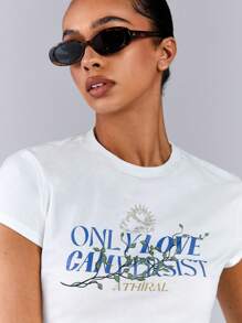 Athîral 女士圆领短袖字母印花休闲修身 T 恤