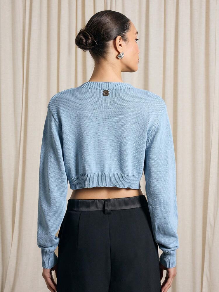 Ultra Cropped Knit Button Front Long Sleeve Ribbed Trim Cardigan