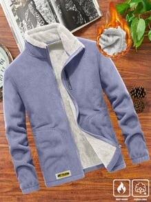 Manfinity Homme 宽松版型男式贴布细节泰迪熊衬里羊毛夹克 - 淡紫色 - 查看 4