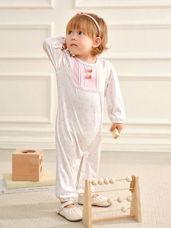SHEIN Adorable Infant/Baby Girl Long Sleeve Print Romper, Winter