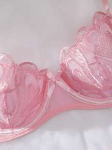 2pcs/Set Women's Cute Embroidered Lingerie Set, Pink - Pink - View 4