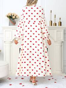 SHEIN Clasi Vestido camisero largo con botones y estampado de corazones en toda la prenda, un diseño casual y dulce para mujer - Multicolor - Ver 2