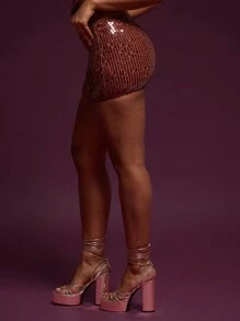 MUSERA 亮片迷你裙优雅春夏性感伊比沙岛假日俱乐部派对度假节日 - 巧克力棕 - 查看 3