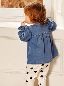 SHEIN 2pcs Baby Girls' Sweet Colorblock Top And Knit Heart Print Leggings Set - Multicolor - View 7