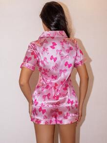 SweetSlumber Cute Bow Pattern Top And Shorts Women Sleepwear Pajama Set Bow, Vacation