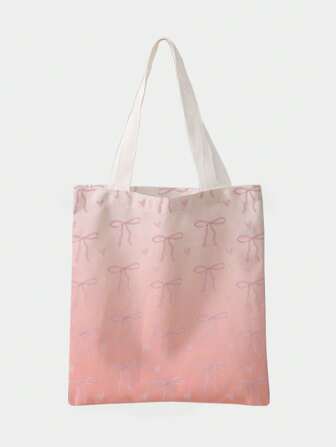 Kawaii Borsa a tracolla in tela rosa reversibile con stampe a fiocco e cuore