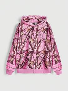 ROMWE Fairycore Y2K Streetwear 女款树叶迷彩图案卫衣 - 粉色 - 查看 2