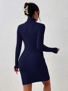 SHEIN Frenchy Turtleneck Split Hem Sweater Bodycon Black Grain Dress