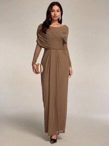 Modelyn 女士优雅纯色裹身裙，适合派对长款晚礼服