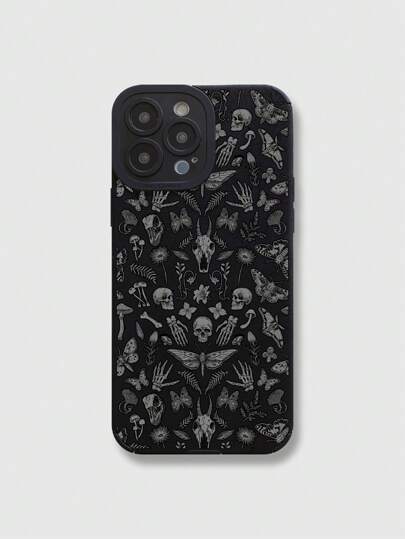 Goth Skeleton & Butterfly Graphic Print Soft Feel Phone Case Compatible With Iphone, Halloween