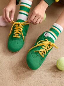 CUCCOO EASI 女士休闲撞色系带时尚运动鞋 - 綠色 - 查看 4