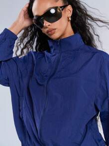 Athîral Women's Casual Solid Color Stand Collar Jacket - Blue - View 7
