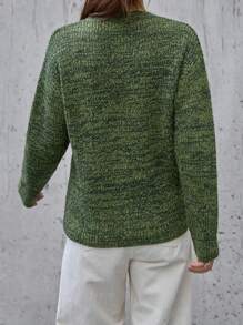 RueChic Casual V Neck Melange Yarn Cardigan With Button