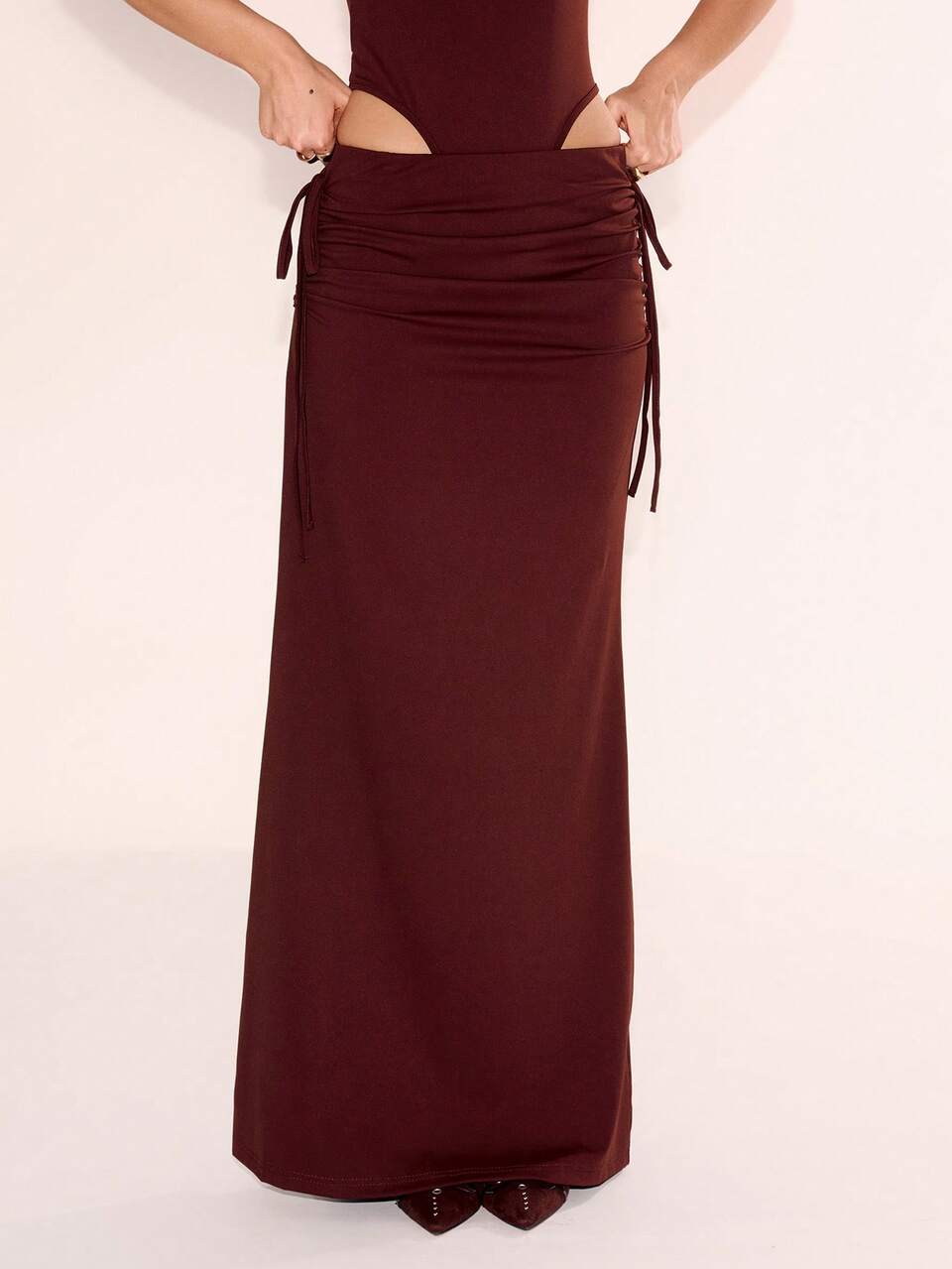 Fold Over Ruched Slinky Waist Maxi Skirt Elegant Spring Summer Sexy S Party