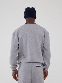 Musero V Neck Contrast Hem Retro Sweatshirt - Light Grey - View 3