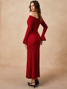 Poéselle 女士秋季优雅纯色露肩长裙