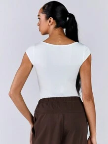 Athîral بدلة نسائية كاجوال من موحد اللون بياقة دائرية وأكمام قصيرة