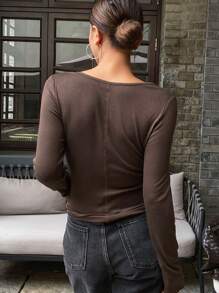 DAZY Women's Solid Color Mock Neck Long Sleeve Casual T-Shirt