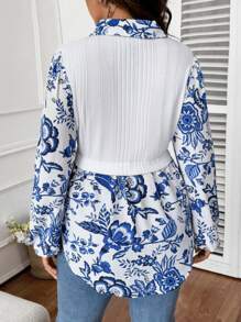 SHEIN VCAY Blusa casual de manga larga de talla grande para mujer con diseño 2 en 1 empalme, atuendo romántico para el Día de San Valentín para uso diario