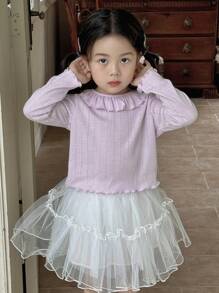 DAZY Cute Girls Round Neck Long Sleeve Knit T-Shirt, Spring/Summer - Purple - View 7