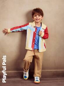 SHEIN 1 Pc Young Boys' Denim Jacket, Colorful Striped Contrast Stitching, Casual Basic, Cute/Retro Style Suitable For School And Outdoor, Spring