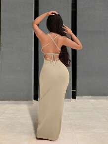Zolique Vestido con espalda descubierta y cruzado sexy para mujer