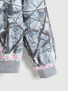 ROMWE Kawaii sweat-shirt à capuche moelleux avec lacets et paillettes, style camouflage Y2K streetwear pour femmes - Gris - Voir 4