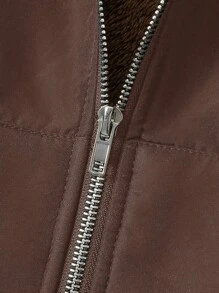 SHEIN LUNE Solid Color Thermal Lined Hooded Casual Jacket, Autumn/Winter